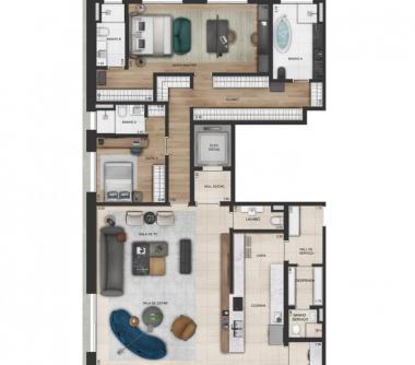 Perspectiva ilustrativa da planta de uma unidade